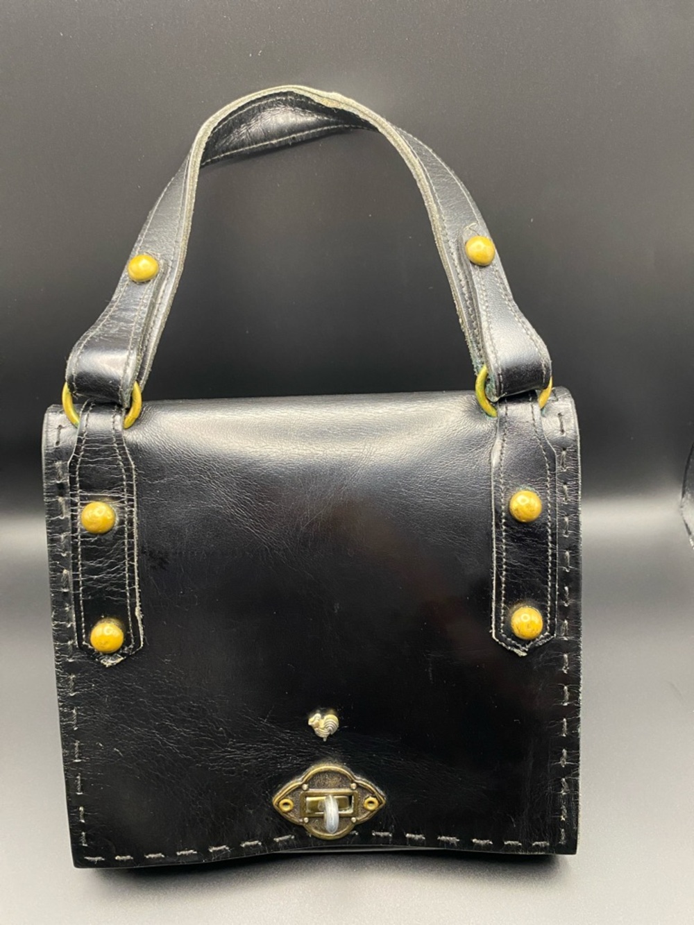 Vintage Jean Fogel Black Leather Handbag